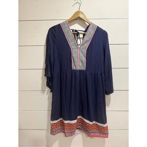 NWT White Mark Bohemian Gauze Navy Blue Paisley Boho Dress Medium